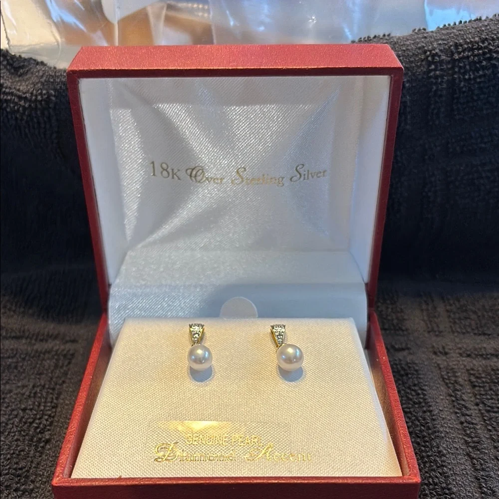 Genuine Pearl Diamond Accent Earrings - Picture 3 of 5